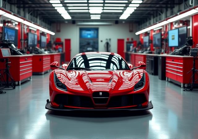 Officina ArchMotor Romana con auto da corsa in fase di assemblaggio